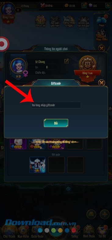 Nhập mã giftcode ở trên