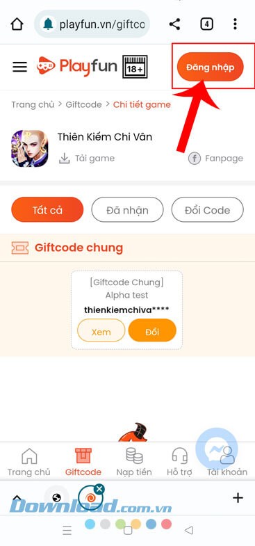 Ấn vào nút Đăng nhập