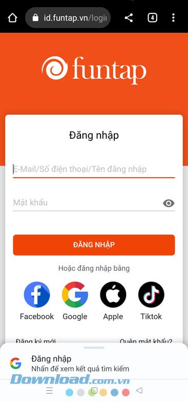 Đăng nhập tài khoản game của mình