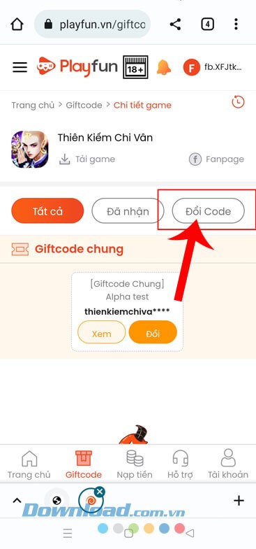 Chạm vào nút Đổi code