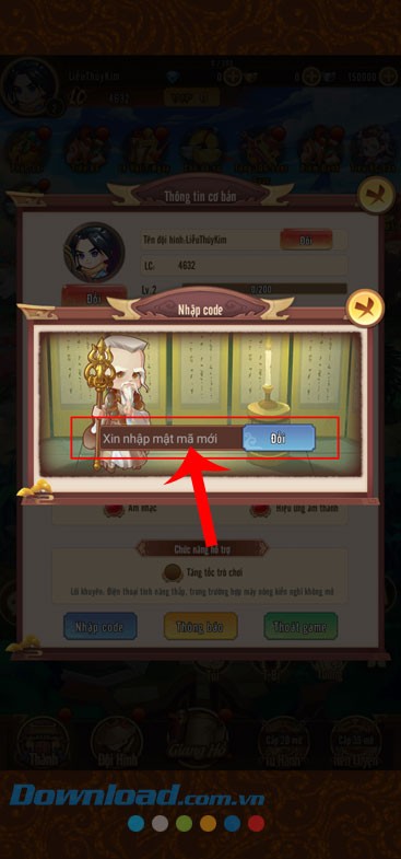 Nhập một trong những mã code ở trên, rồi ấn vào nút Đổi