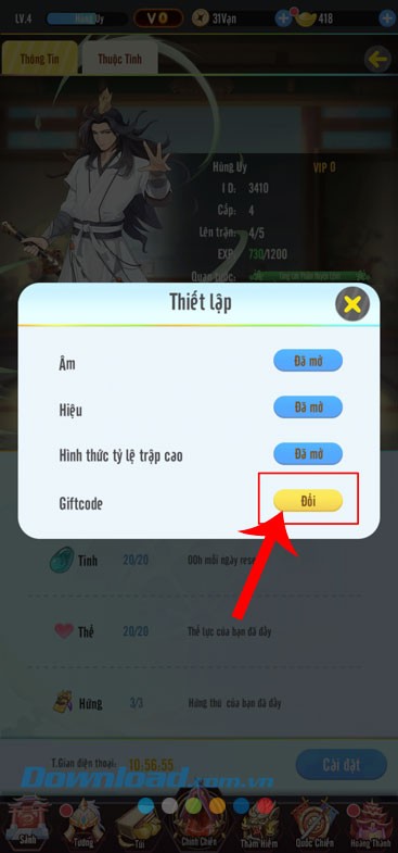 Nhấn vào nút Đổi