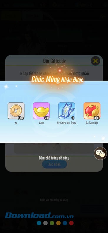 Chạm vào màn hình để nhận phần thưởng