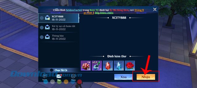 Nhấn vào nút Nhận