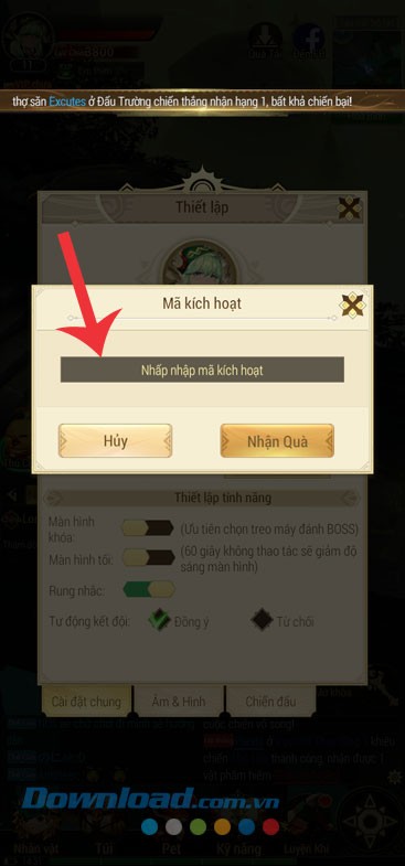 Nhập mã giftcode