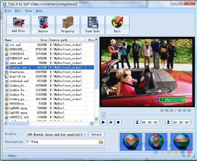Giao diện phần mềm Tutu X to 3GP Video Converter