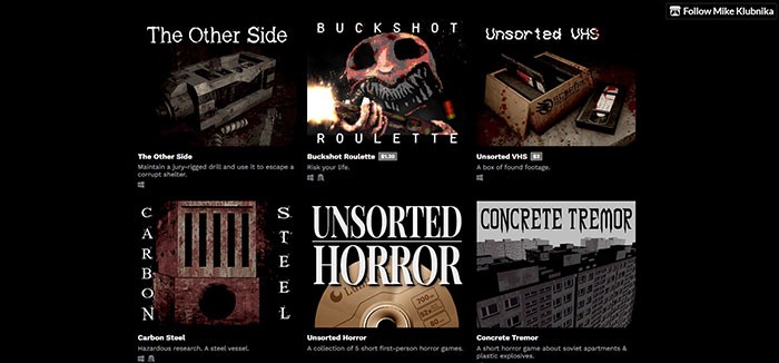 Bộ sưu tập game kinh dị ngắn Mike Klubnika của trên itch.io