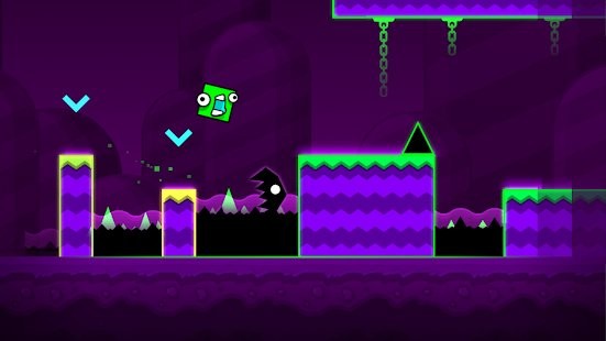 Điều khiển khối vuông qua các môi trường đầy nguy hiểm trong game Geometry Dash