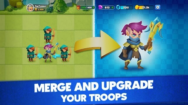 Hợp nhất và nâng cấp quân đội của bạn trong game Top Troops: Adventure RPG