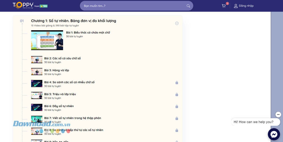 Chương trình học trong Toppy.vn