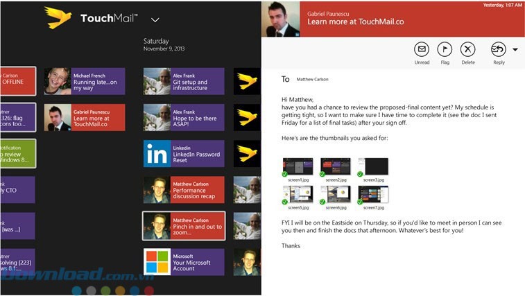 Giao diện ứng dụng TouchMail