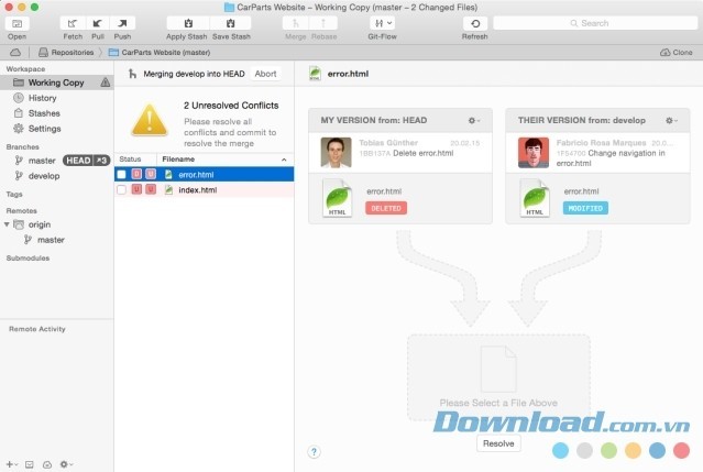 Xử lý ngay lập tức mọi xung đột code trong khi lập trình