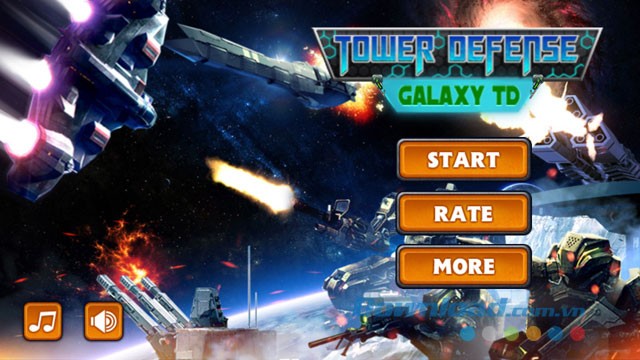 Giao diện khởi động của game Tower Defense: Galaxy TD