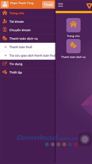 Menu chính TPBank Biz