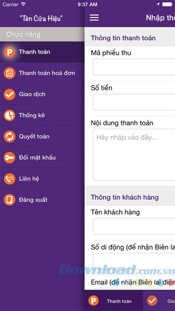 Giao diện chính TPBank mPOS