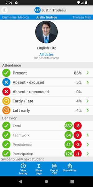 Xem dữ liệu thống kê về hoạt động lên lớp