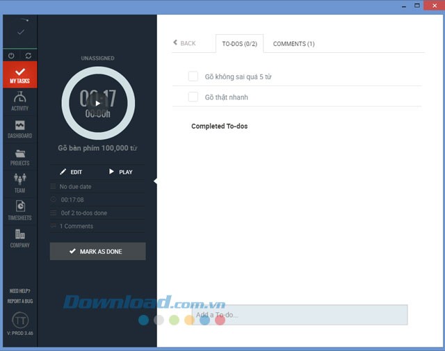 Giao diện từng công việc cụ thể