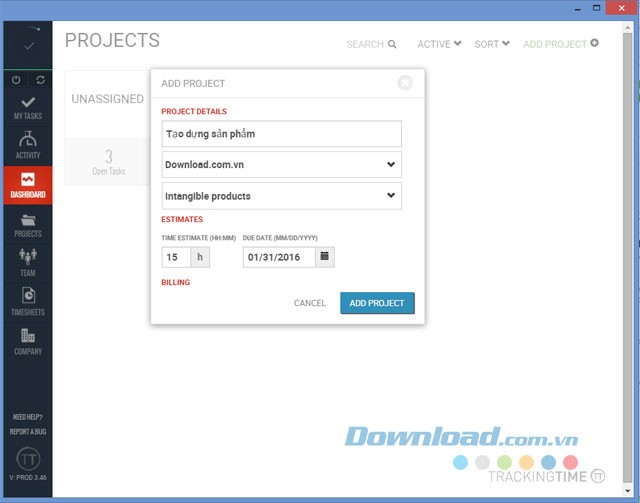 Thêm dự án vào TrackingTime