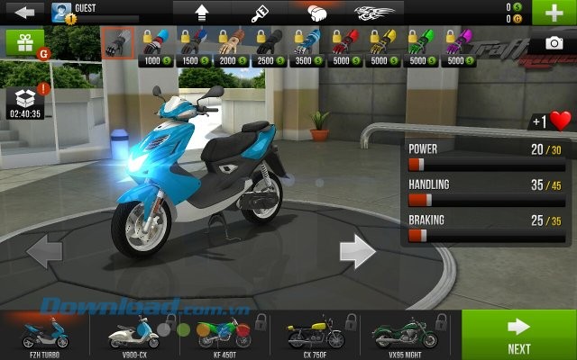 Nâng cấp các chỉ số cho xe trong game Traffic Rider