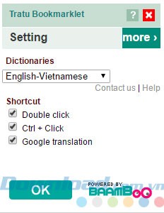 Giao diện của Tratu Bookmarklet