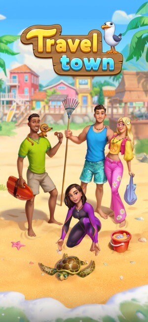 Giải đố hợp nhất và khôi phục thị trấn ven biển trong game Travel Town Merge Adventure