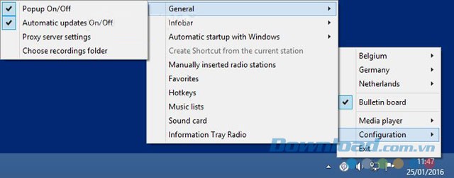 Tray Radio hoạt động trên khay hệ thống
