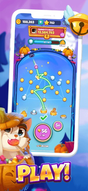 Bắn bóng pinball để kiếm thưởng trong game Treasure Tails