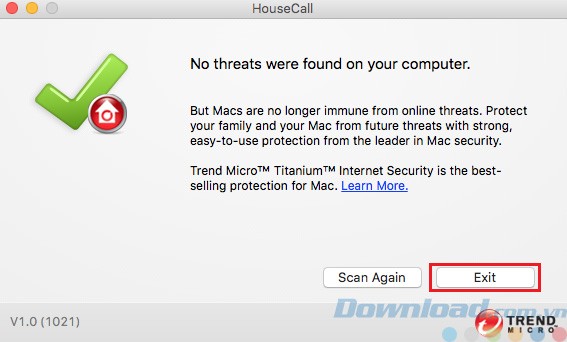 Kết quả quét của Trend Micro HouseCall cho Mac