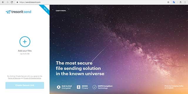 Giao diện Tresorit Send