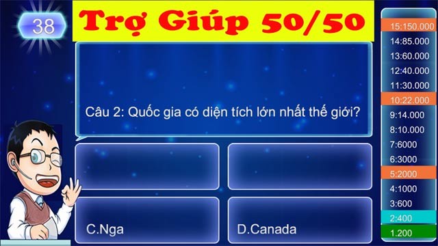 Dùng trợ giúp 50/50 để vượt qua câu hỏi trong Triệu Phú Mobi