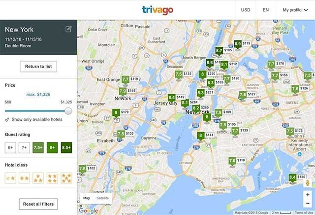 Bộ lọc theo mức giá, địa điểm... để người dùng tìm thấy khách sạn phù hợp nhất
