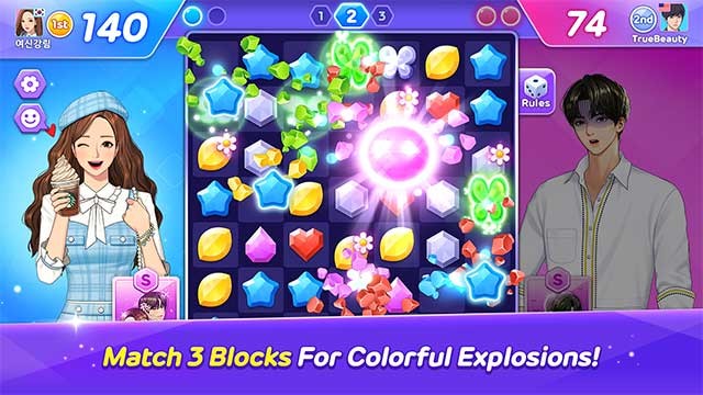 Tham gia các trận chiến match 3 thú vị với các chàng trai