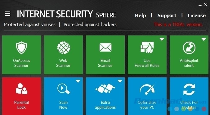 Giao diện chính của ứng dụng TrustPort Internet Security cho máy tính