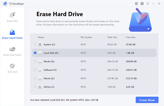 Sử dụng TS Data Wiper để xóa file trên HDD, SSD, USB, thẻ nhớ, camera, server...