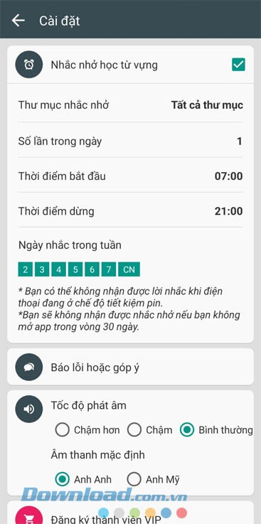 Nhắc nhở học từ vựng hằng ngày