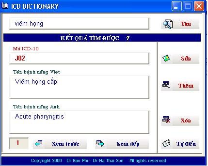 Tìm kiếm theo mã Từ điển ICD