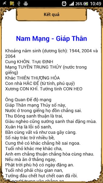 Kết quả xem tử vi