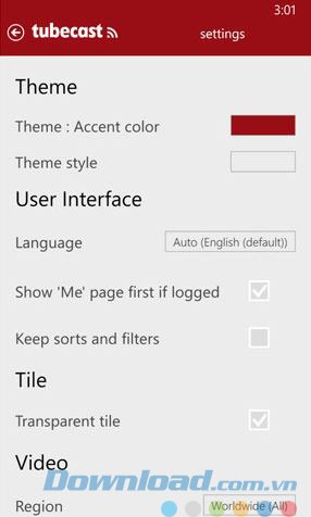 Các lựa chọn cài đặt ứng dụng
