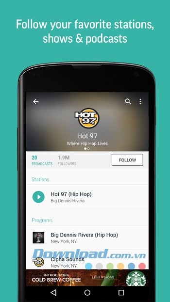 Dễ dàng cập nhật thông tin với TuneIn Radio