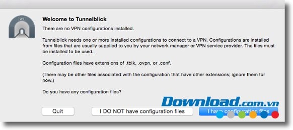Tunnelblick với giao diện cài đặt file cấu hình