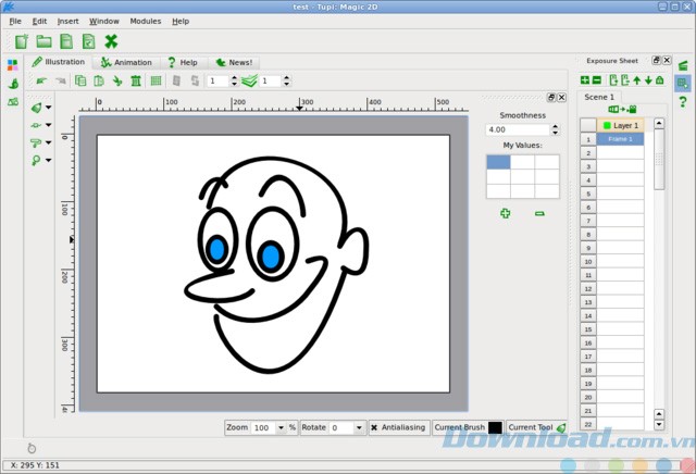 Giao diện của phần mềm đồ họa Tupi