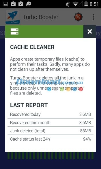 Tính năng báo cáo cache của Turbo Booster