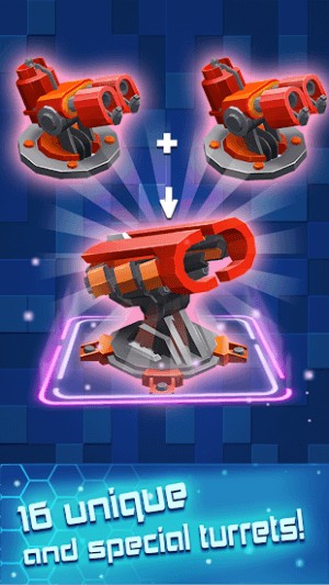 Turret Merge Defense có hơn 16 tháp pháo mạnh mẽ cùng bạn chiến đấu