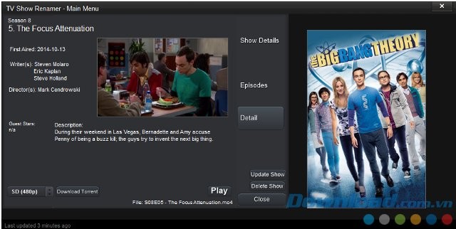 Màn hình chính của phần mềm TV Show Renamer