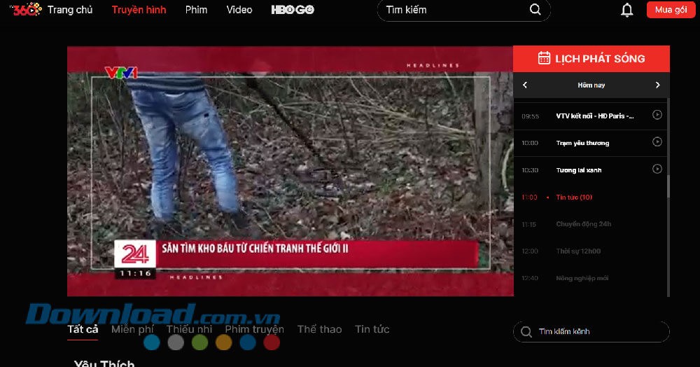 Xem truyền hình trên TV360