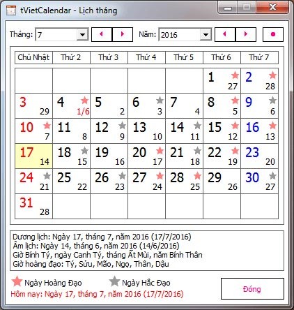 Giao diện lịch tháng
