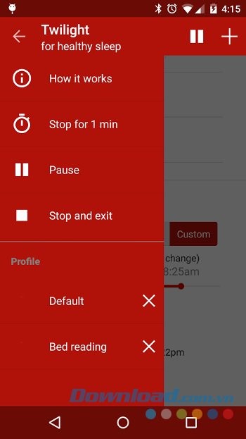 Menu ứng dụng Twilight