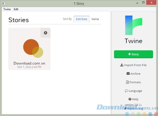 Giao diện chính của Twine