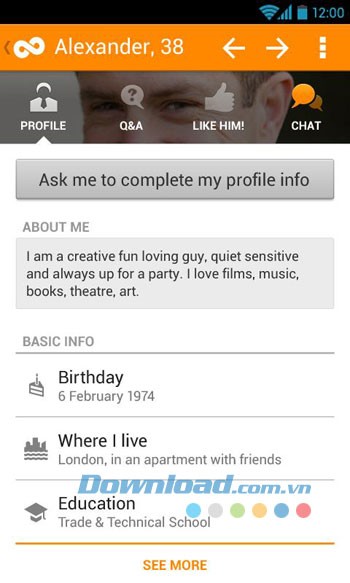 Giao diện sử dụng ứng dụng Twoo trên Android
