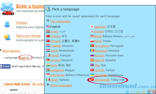 Lựa chọn ngôn ngữ tiếng Việt